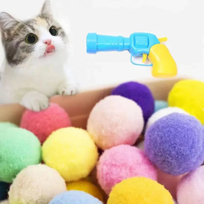 Brinquedo Interativo Antiestresse para Gatos - Pistola com Bolinhas de Pelúcia