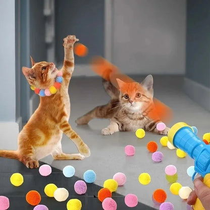 Brinquedo Interativo Antiestresse para Gatos - Pistola com Bolinhas de Pelúcia