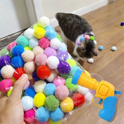 Brinquedo Interativo Antiestresse para Gatos - Pistola com Bolinhas de Pelúcia