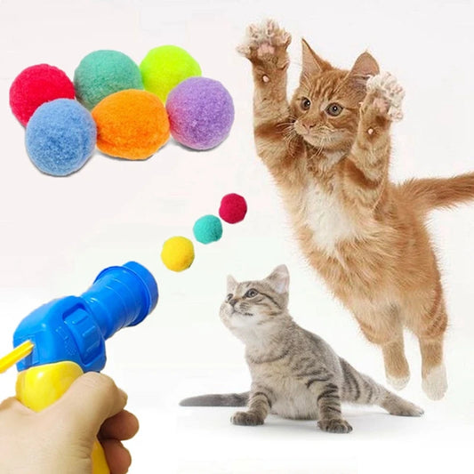 Brinquedo Interativo Antiestresse para Gatos - Pistola com Bolinhas de Pelúcia