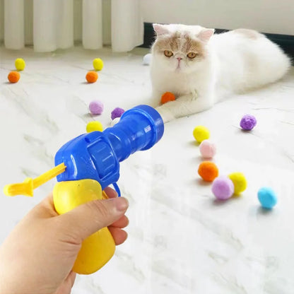 Brinquedo Interativo Antiestresse para Gatos - Pistola com Bolinhas de Pelúcia