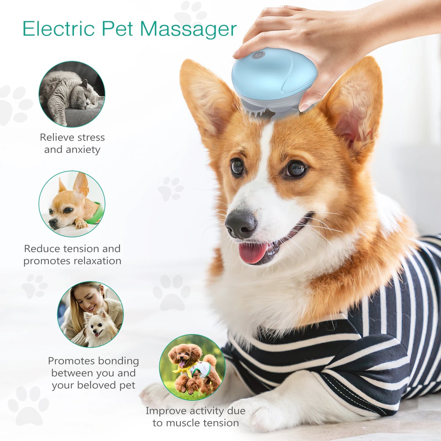 Massageador Elétrico para Gatos e Cães - Relaxamento, Redução de Stress e Estimulação do Crescimento do Pelo