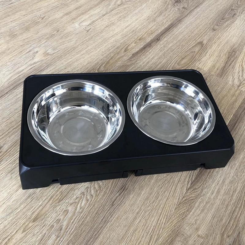 Adjustable Raised Dog Feeder with Double Stainless Steel Bowls