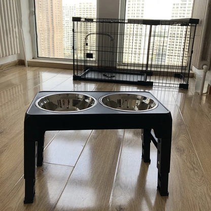 Adjustable Raised Dog Feeder with Double Stainless Steel Bowls